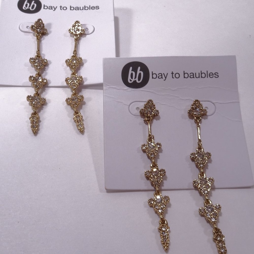 bay to baubles Brilliant CZ Crystal Antique gold Silk Sparkle earrings NWT 68